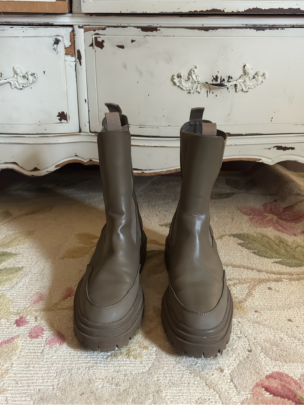 Zara Olive Green Chunky Lug Waterproof Chelsea Booties